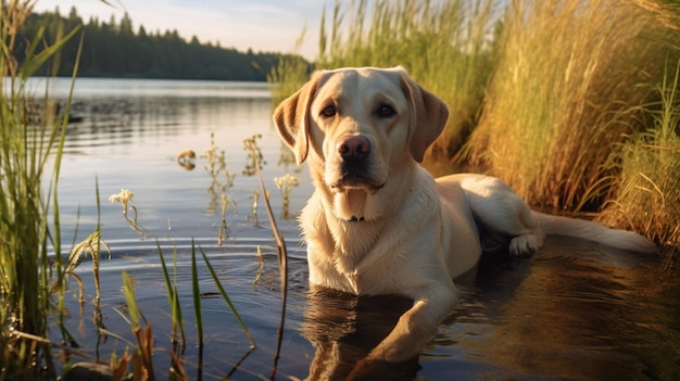 Piękny labrador retriever pies natura hodowla szczęśliwy obraz AI generowana sztuka