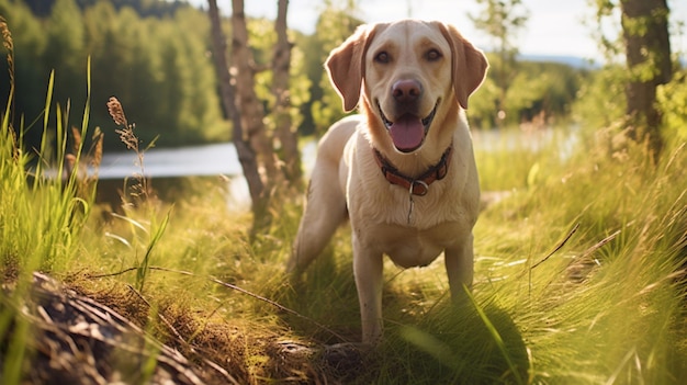 Piękny labrador retriever pies natura hodowla szczęśliwy obraz AI generowana sztuka