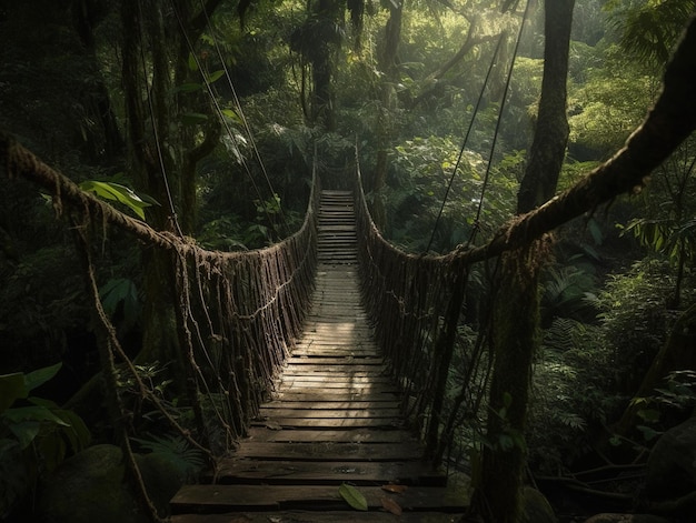 Piękny las deszczowy i most linowy w Tajlandii