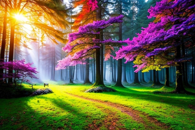 Zdjęcie piękny magiczny krajobraz lasu