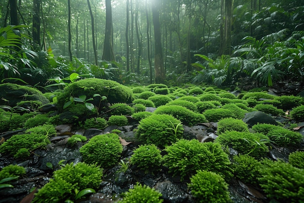 Piękny mech na wilgotnym tropikalnym lesie deszczowym