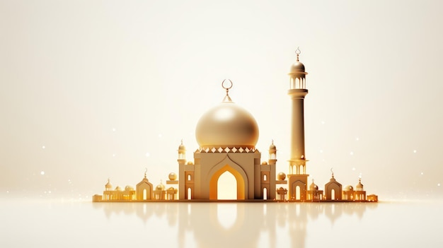 Piękny meczet na białym tle Ramadan Kareem Design i Eid Mubarak Tło generatywne AI