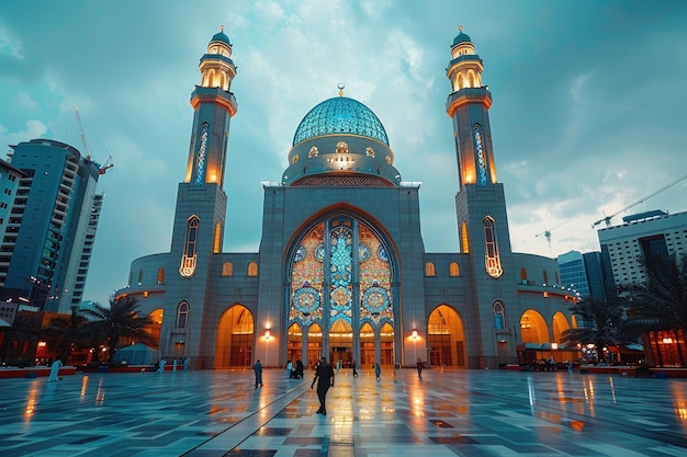 Piękny meczet na tle czystej, spokojnej i boskiej atmosfery.
