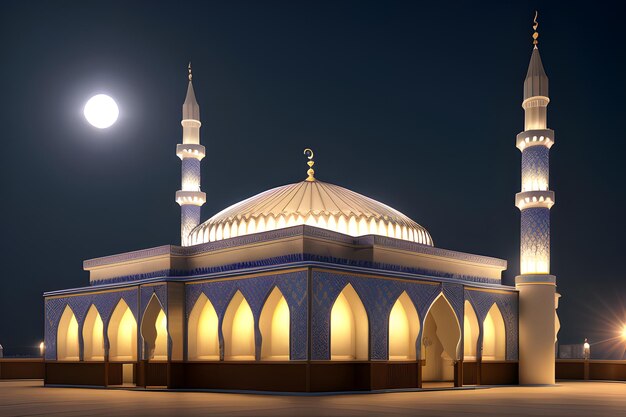 Piękny Meczet Noc Tło Ramadan Kareem Eid Mubarak Islamska architektura Generatywna sztuczna inteligencja