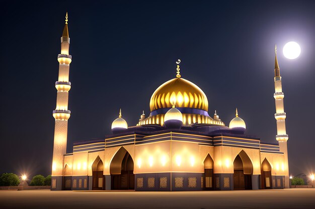 Piękny Meczet Noc Tło Ramadan Kareem Eid Mubarak Islamska architektura Generatywna sztuczna inteligencja