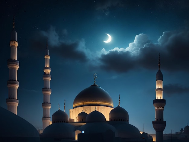Piękny meczet w nocy do dekoracji ramadanu eid al fitr eid al adha muharram