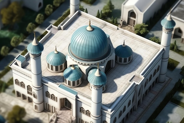 Zdjęcie piękny meczet w ramadan kareem lub eid al fitr wibruje islamskim budynkiem architektury meczetu