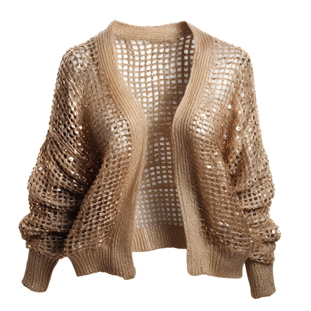 Piękny metaliczny cardigan na białym tle