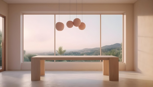 Piękny minimalistyczny stół wewnętrzny w wejściu do willi