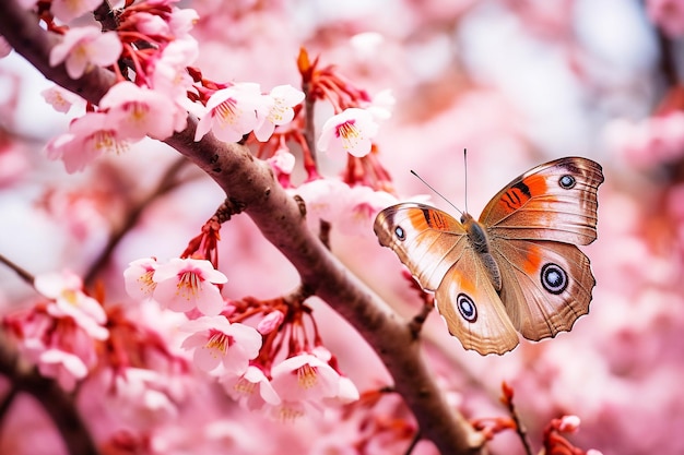 Piękny motyl na gałęzi sakury