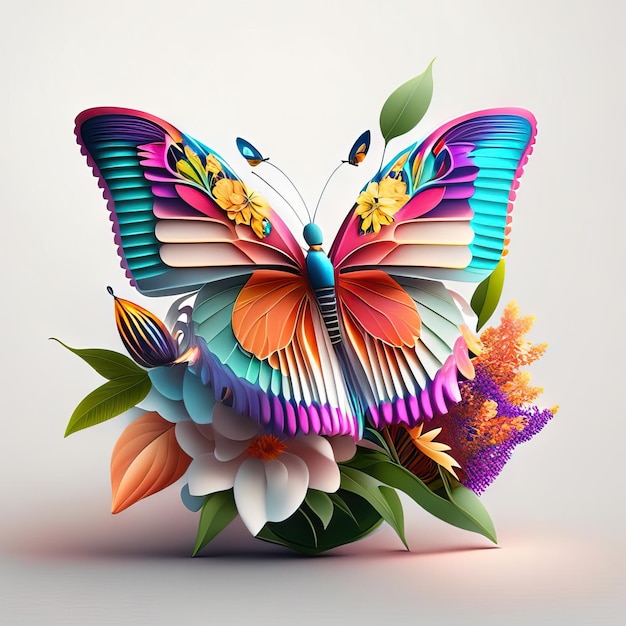 Zdjęcie piękny motyl na ilustracji 3d