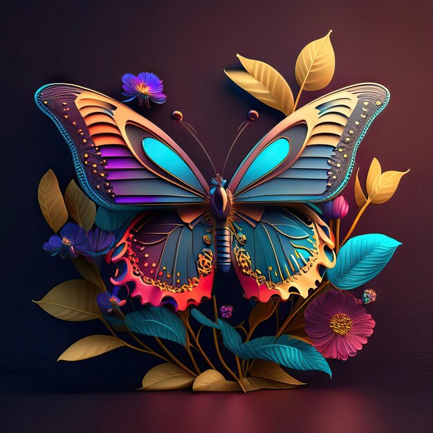 Zdjęcie piękny motyl na ilustracji 3d