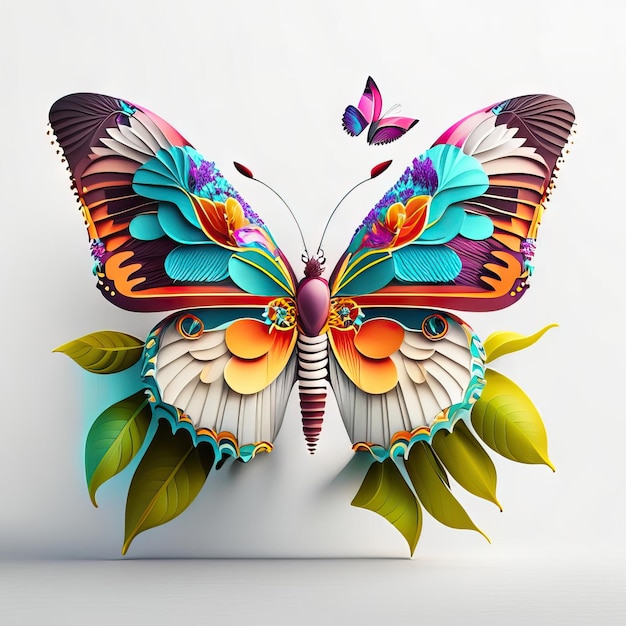 Zdjęcie piękny motyl na ilustracji 3d