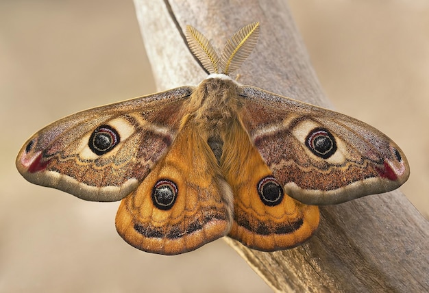 Piękny motyl siedzi na drzewie.