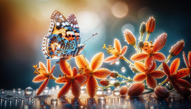 Zdjęcie piękny motyl siedzi na pięknych kwiatach.