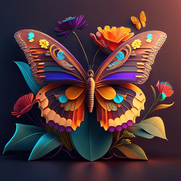 Piękny motyl w ilustracji 3D