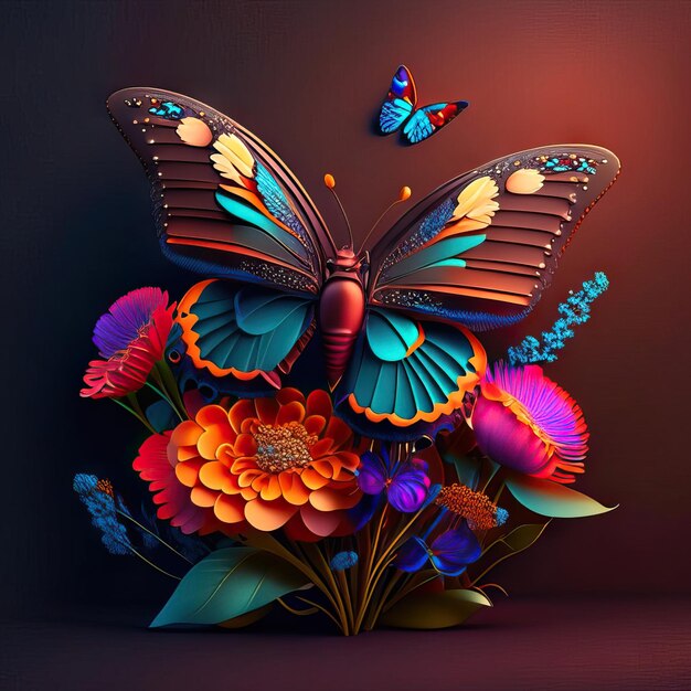 Zdjęcie piękny motyl w ilustracji 3d