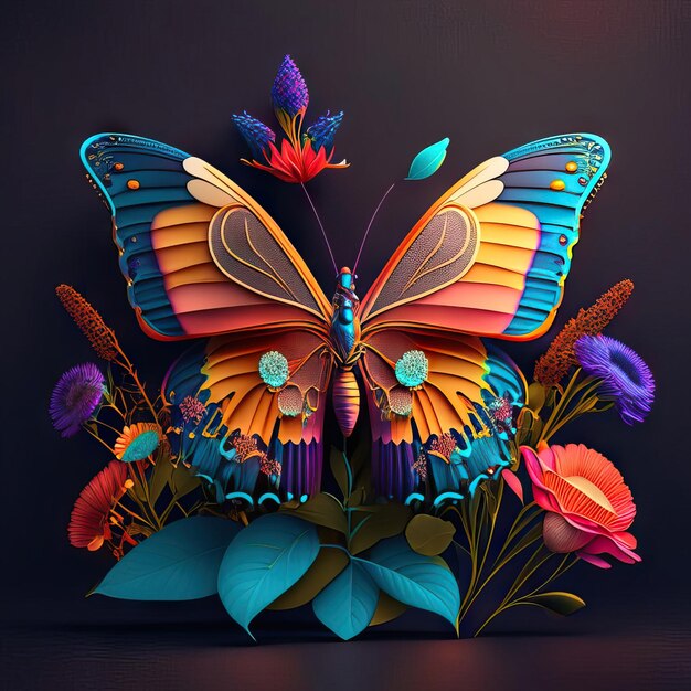 Piękny motyl w ilustracji 3D