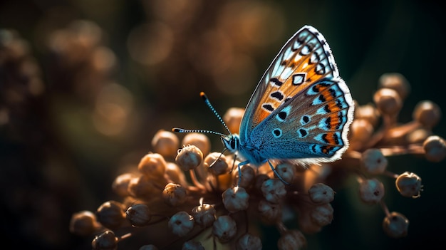 Zdjęcie piękny motyl w kwiatowym ogrodzie makro scena