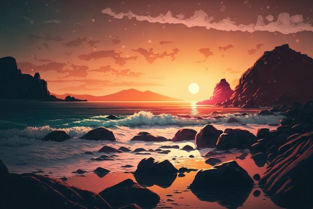 Piękny naturalny pejzaż morski o zachodzie słońca na stonowanej fotografii