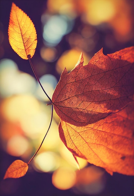 Piękny niewyraźny jesienny krajobraz z jesiennymi liśćmi w słońcu