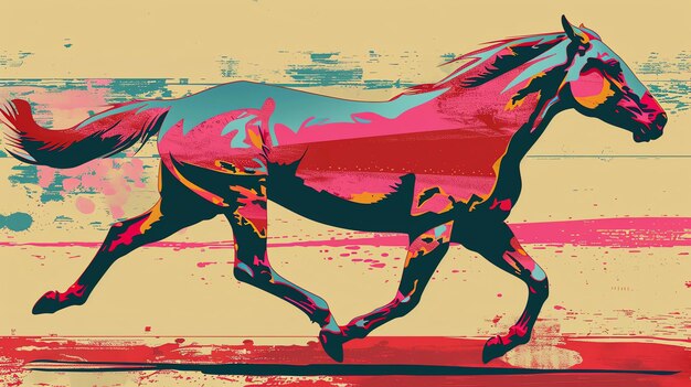 Piękny obraz dzikiego konia biegającego swobodnie na otwartych równinach Koń jest symbolem siły wolności i przygody