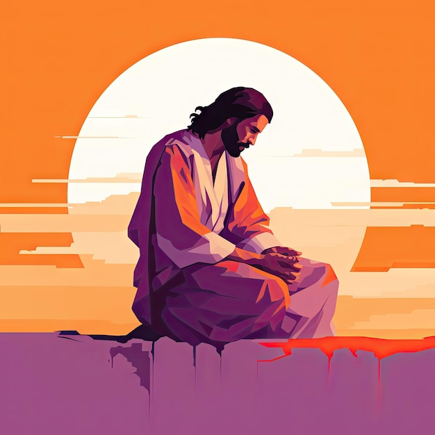 Piękny obraz Jezusa Chrystusa tło ciepłe kolory chrześcijańska ilustracja sztuki cyfrowej