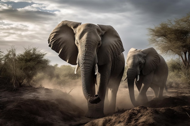 Piękny obraz słoni afrykańskich w Afryce