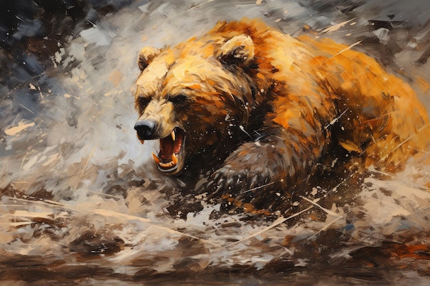 Piękny obraz wściekłego niedźwiedzia Wildlife Animals Illustration Generative AI