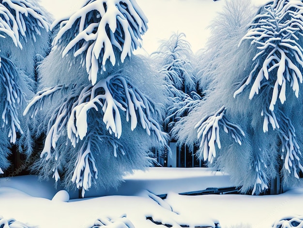 Piękny ogród zimowy ze śniegiem na gałęziach drzew zimna śnieżna zimowa przyroda