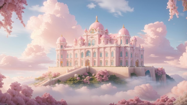 Zdjęcie piękny pałac wersalski w pastelowej scenerii chmur