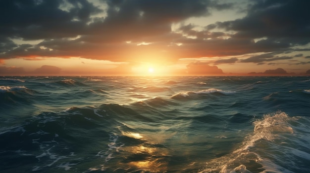 Piękny pejzaż morski Zachód słońca nad generatywnym ai morza