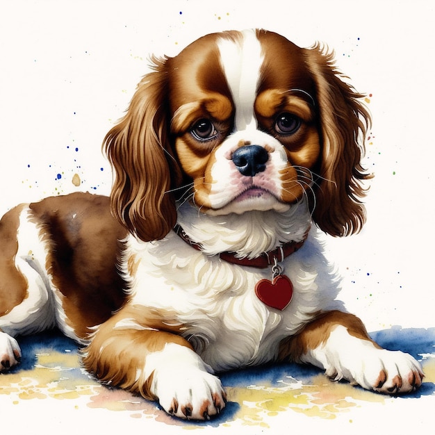 Piękny pies Cavalier King Charles Spaniel Malarstwo akwarelowe Graceful Elegance Generative AI