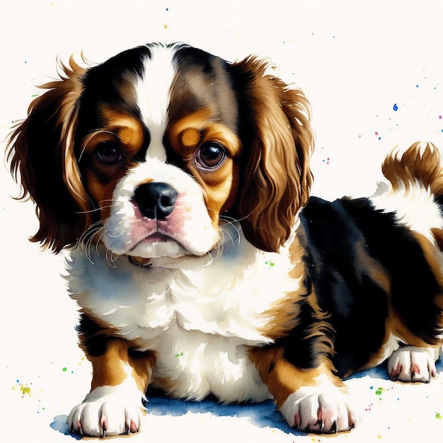 Piękny pies Cavalier King Charles Spaniel Malarstwo akwarelowe Graceful Elegance Generative AI