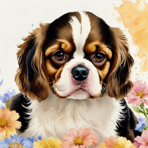 Piękny pies Cavalier King Charles Spaniel Malarstwo akwarelowe Graceful Elegance Generative AI