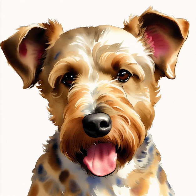 Piękny pies rasy Airedale Terrier Malarstwo akwarelowe Dynamiczna elegancja Generatywna sztuczna inteligencja