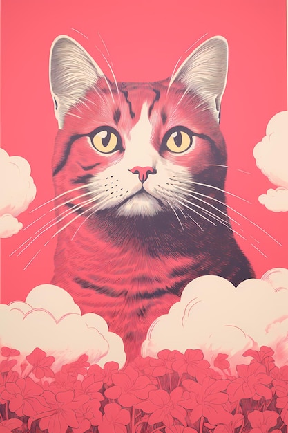 Piękny plakat z kotem w kolorowym i artystycznym stylu