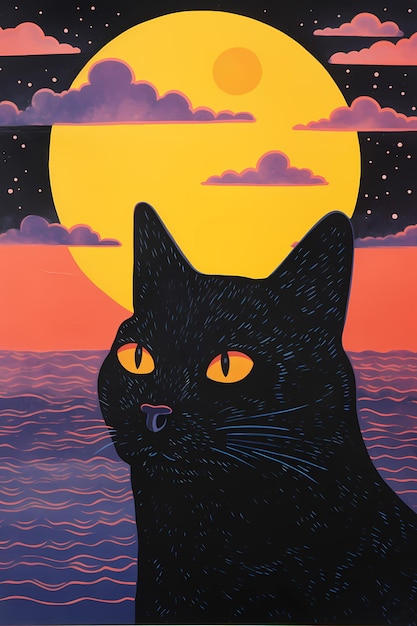 Piękny plakat z kotem w kolorowym i artystycznym stylu