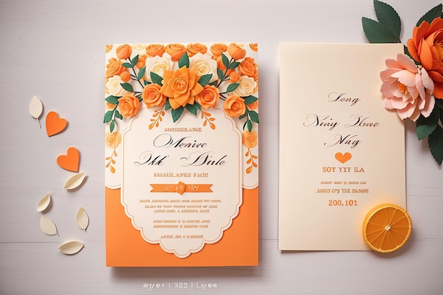 Piękny pomarańczowy szablon projektu karty zaproszenie na ślub