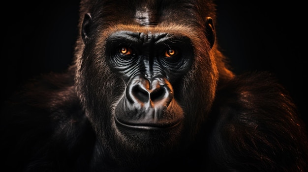 Piękny portret goryla Samiec goryla na ciemnym tle