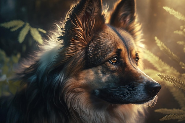 Piękny portret Lassie w czarującym lesie