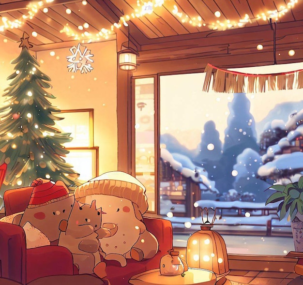 Piękny portret przytulny zimowy krajobraz w czasie świąt Bożego Narodzenia AI ilustracji wektorowych tapety