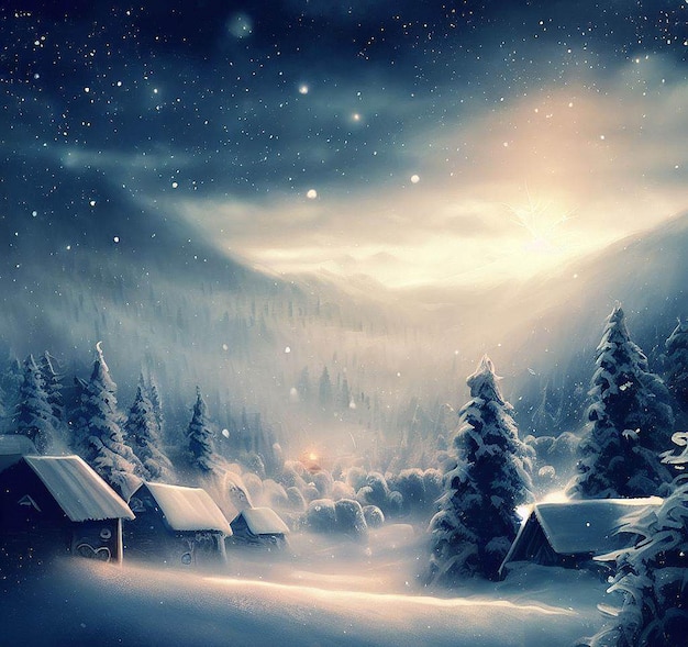 Piękny portret przytulny zimowy krajobraz w czasie świąt Bożego Narodzenia AI ilustracji wektorowych tapety