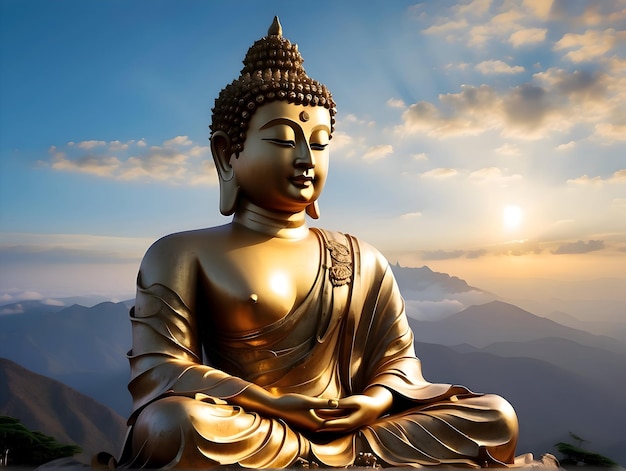 Zdjęcie piękny posąg buddy i tło nieba