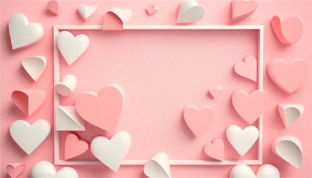 Piękny poziomy baner z teksturą papieru w pastelowych odcieniach różu ozdobiony tłem weselnym serca Skopiuj miejsce Szablon Happy Valentine39s Day Pastelowe kolory Wygenerowane przez AI