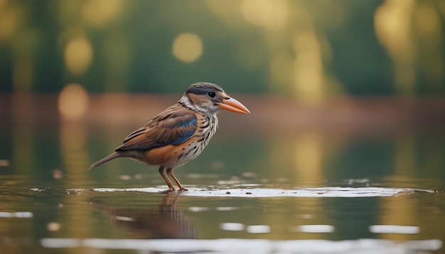 Piękny ptak pije wodę z jeziora w leśnym tle AI Generated AI Generative