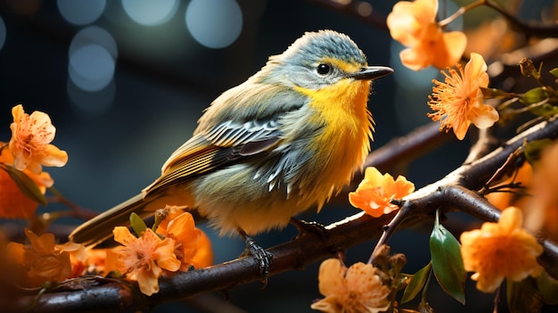Piękny ptak przysiada na gałęzi z rozpostartymi skrzydłami