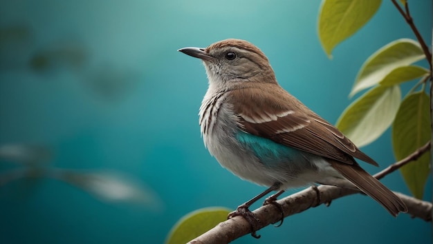 Zdjęcie piękny ptak siedzący na gałęzi z liściem fotografia