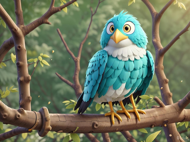 Piękny ptak z ilustracją wektorową siedzący na gałęzi drzewa w lesie
