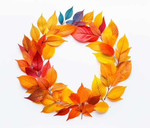 Zdjęcie piękny, ręcznie wykonany wieńiec z jesieniowymi liśćmi